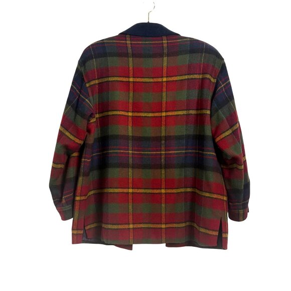 Talbots Womens Sm Plaid Wool Jacket Red Lined Blue Corduroy Collar Chore Rustic - Picture 4 of 7